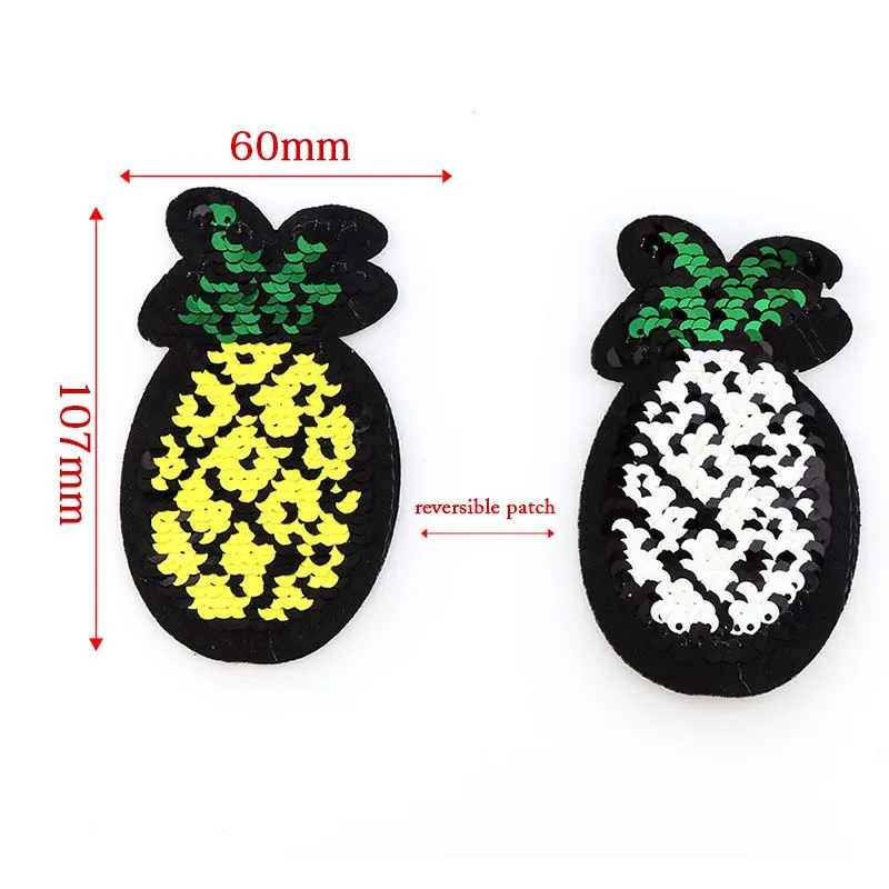 

Two Size 11.5x21cm Reversible Change Color Sequins Pineapple Sgape Sew On Patches For Clothes DIY Patch Applique Crafts