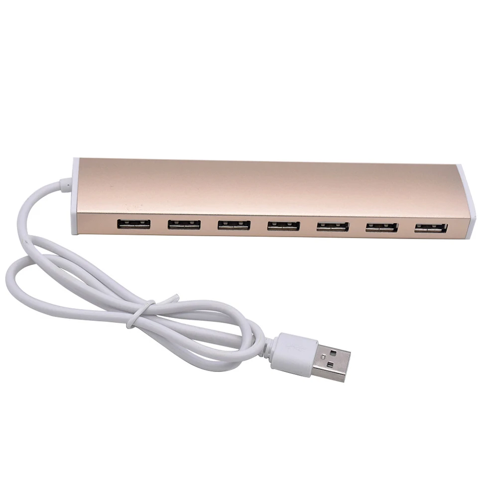 7-Порты и разъёмы USB 2,0 концентратор 60 см кабель Портативный до 480 Мбит/с цвет серебристый, золотой высокое Скорость платные сплиттер для Мульти USB устройств