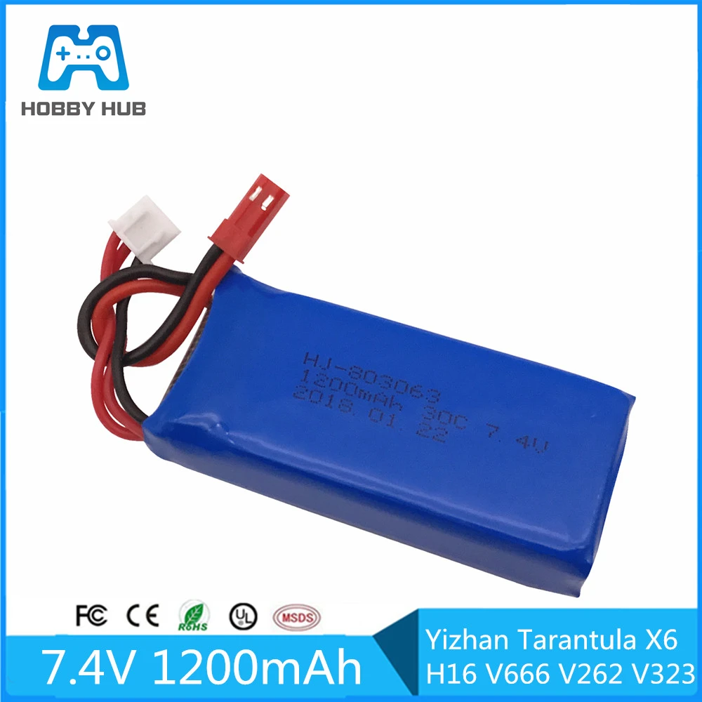 

for Yizhan Tarantula X6 H16 Lipo Battery 7.4 v 1200 mAh 2S For WLtoys V666 V262 V323 Quadcopter Drone 7.4V 1200mah Helicopter