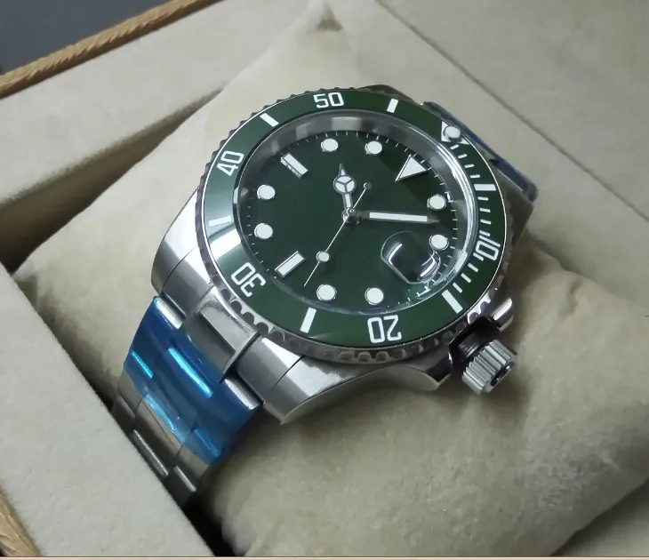 40 мм сапфировое стекло зеленая керамическая Безель автоматические часы для