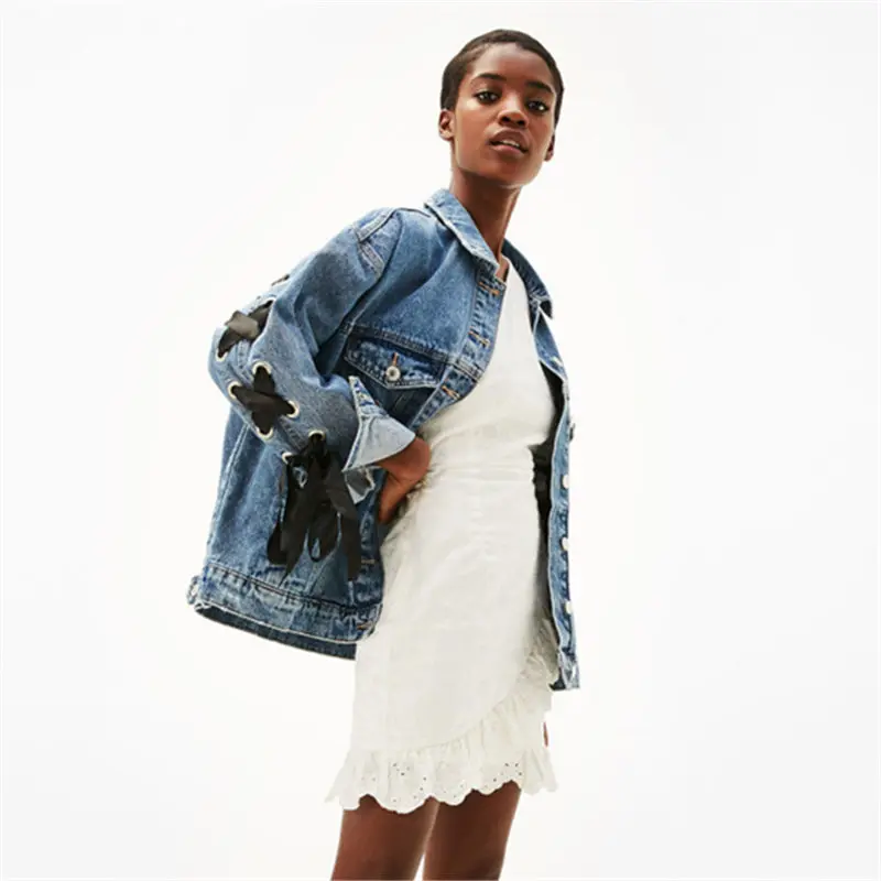 Женская джинсовая куртка TEXIWAS Базовая с перекрестной шнуровкой Классическая