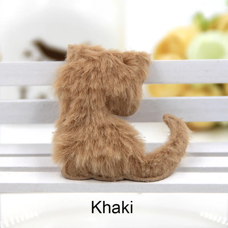 Khaki 24 шт./лот, 4,5x4,9 см, разноцветные плюшевые аппликации в виде кота для детей, заколки для волос, аксессуары и нашивки для детей своими руками - Цвет: Khaki