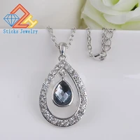 sticks jewelry water drop shape trendy necklace zinc alloy white k plate crystal rhinestone charm necklace for women fashion