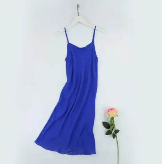 royal blue Шелк сорочка ночная рубашка пижама с бретельками JN002 - Цвет: royal blue