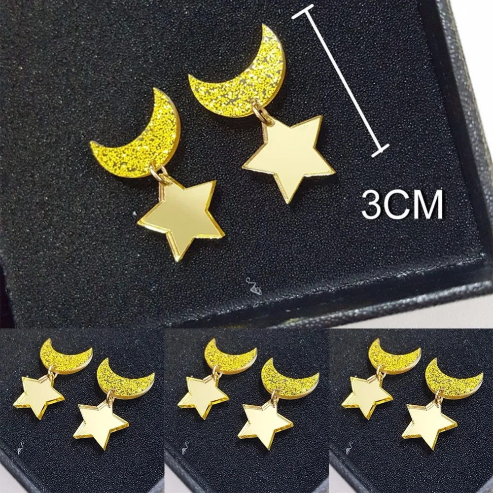 Pinksee Новинка 2017 года Женская Мода Серьги Звезда Луна Shaped стержня уха серьги для