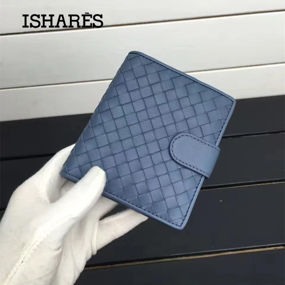 

ISHARES High quality sheep leather handmade weave short wallets lady coin card purse fashion lambskin female mini wallets IS1306