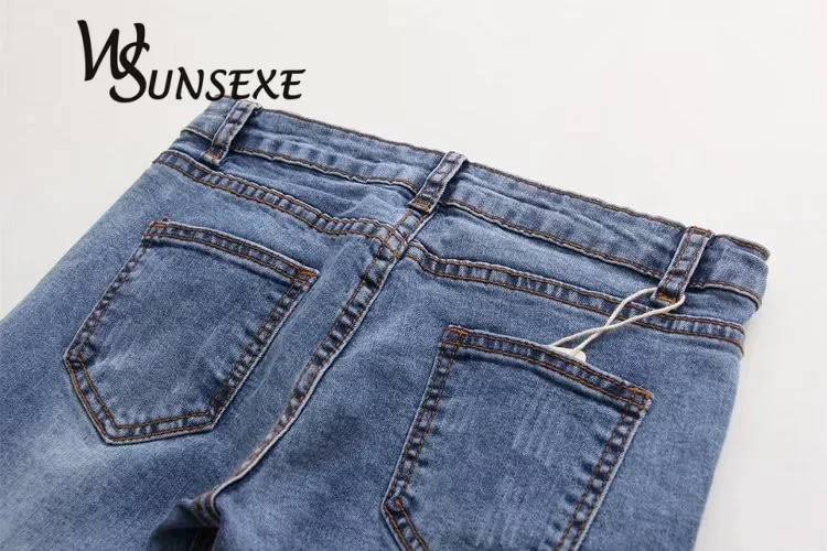 Женские рваные джинсы с вырезами на коленях штаны карандаш стрейч из денима