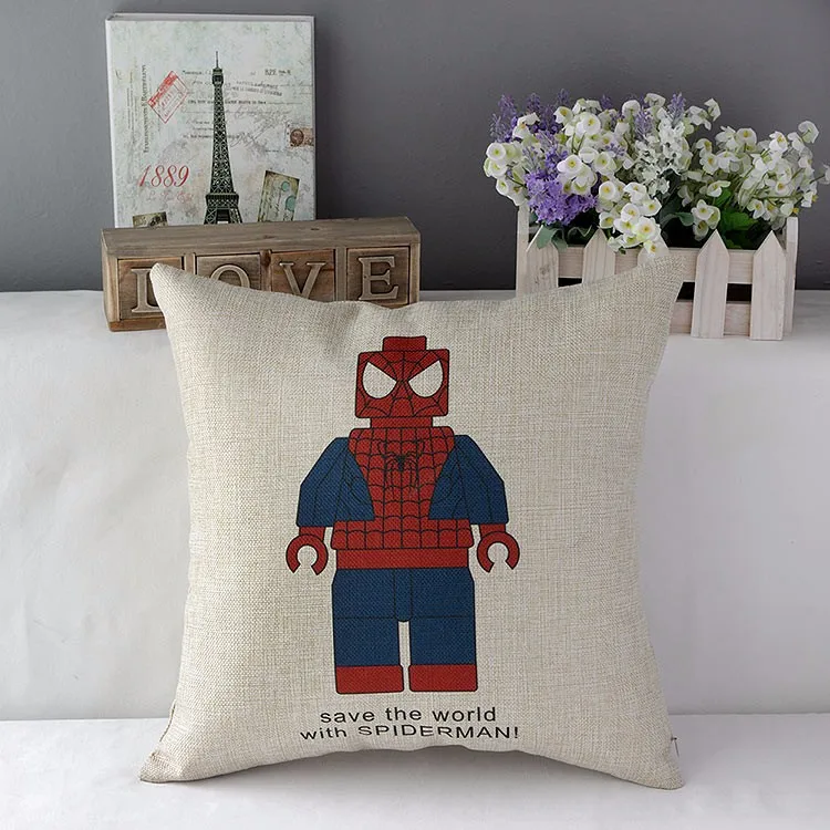 1" стальные декоративные подушки Superman Spiderman Batman Robot Ironman из льна для стула чехлы для сидений автомобиля