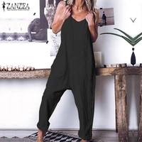 vintage linen jumpsuits womens summer overalls zanzea casual strap playsuits female backless rompers trousers pants
