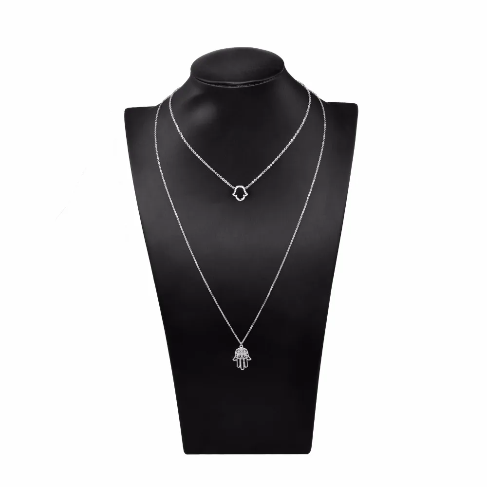 Ожерелье QIMING Hamsa женское многослойное колье с черным хрусталем отверстиями