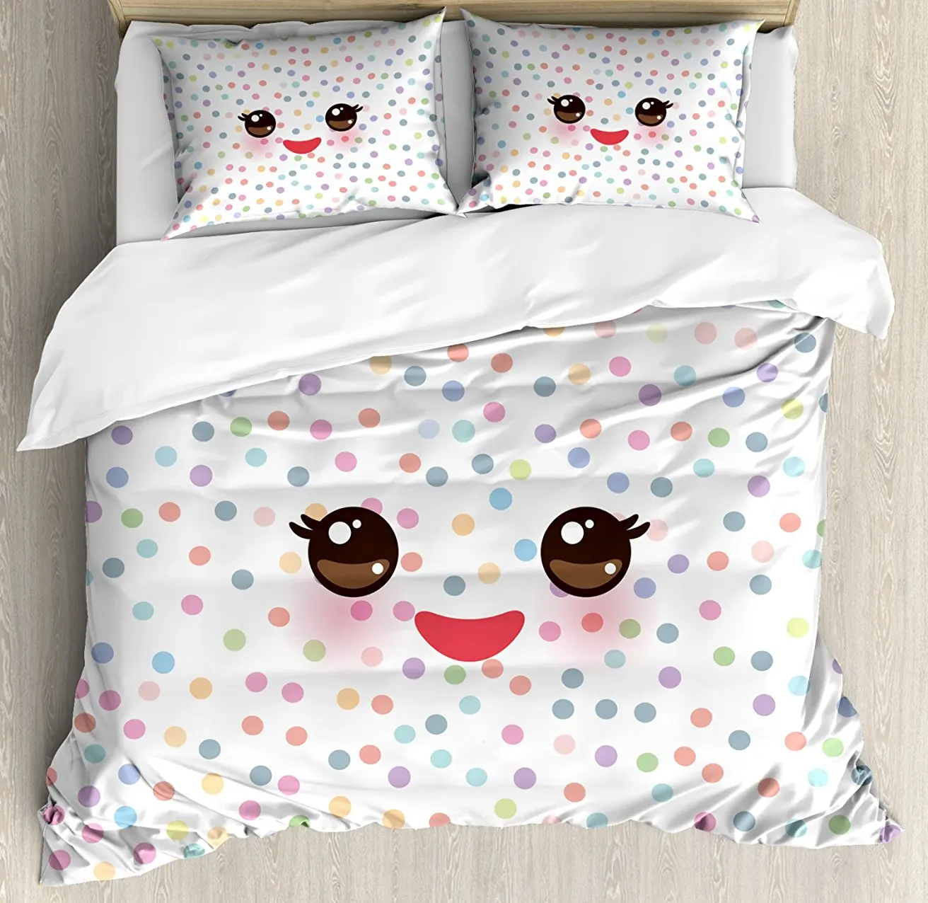 Набор пододеяльников Kawaii забавная мордочка с розовыми щеками и милыми глазами на