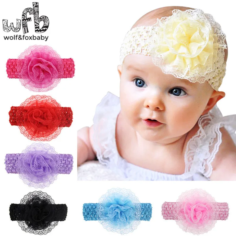 

Retail headband Lace Solid color flower elastic force fashion hair accessories baby infant Kids children