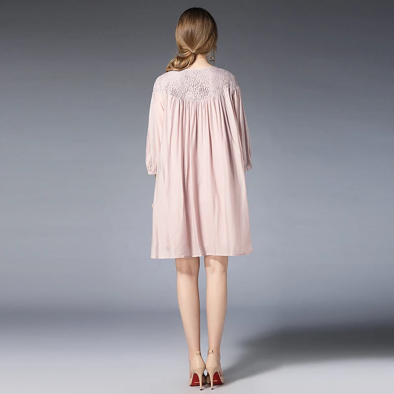 Plus size dresses summer lace loose Elegant dress Large Women crew neck Joining together mini oversize XL to 4XL | Женская одежда