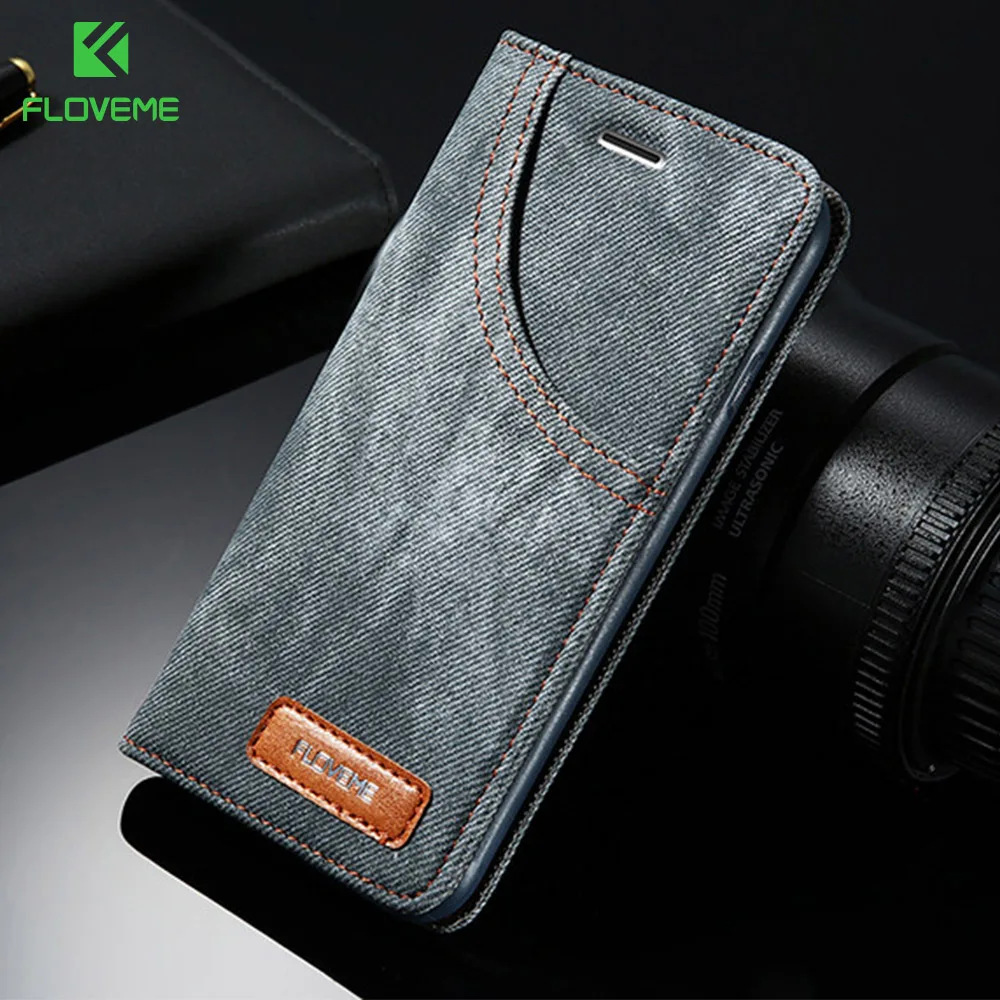 Кожаный чехол для телефона FLOVEME Jean iPhone 6 6S 7 Plus из джинсовой ткани противоударный s