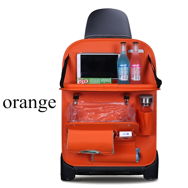 orange Органайзер для хранения на заднем сиденье автомобиля из искусственной кожи, складная сумка для обеденного стола, поднос для путешествий, подвесная сумка-Органайзер с сумками для мусора - Название цвета: orange