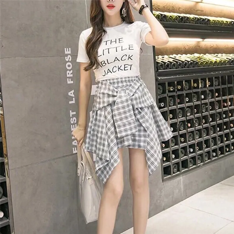 

Women Plaid Skirts Vintage High Waist Pocket Bow Belt sexy Skirt Lace-Up Boho Summer lady Skirt Asymmetrical