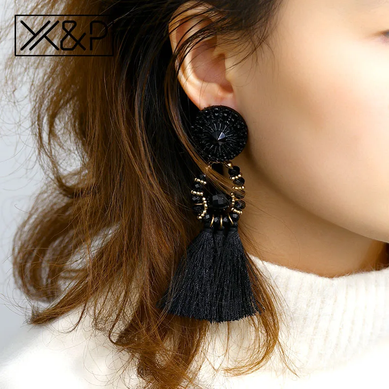 Женские винтажные акриловые висячие серьги X & P с длинной кисточкой модные
