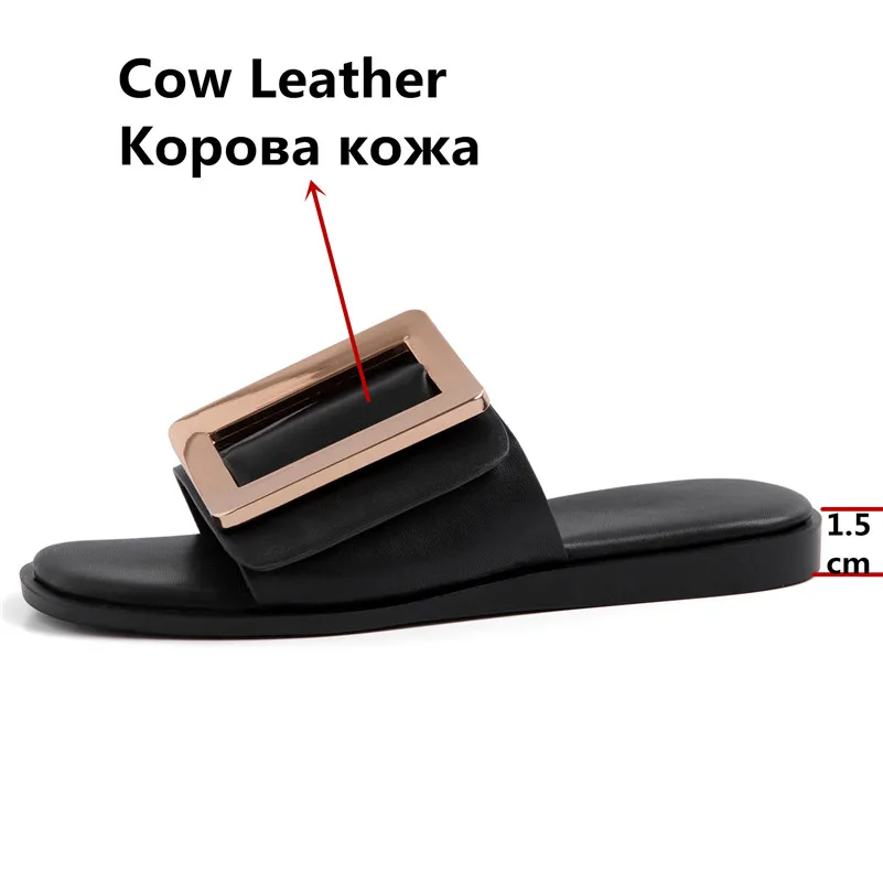 Женские Классические шлепанцы FEDONAS на плоской подошве с металлической пряжкой из