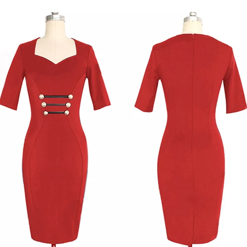 Для женщин летние пикантные Кнопка Половина рукава по колено карандаш