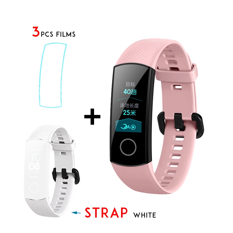 huawei Honor Band 4 Smartband Amoled Полный цвет дисплей сенсорный экран плавание осанка сердечного ритма инфракрасный сенсор вздремнуть сна - Цвет: Pink n white strap