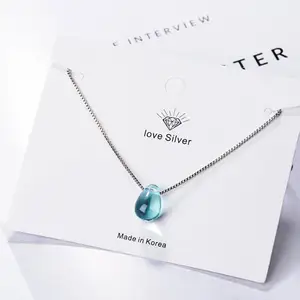 Женское ожерелье с подвеской в виде капли воды, голубого цвета, чокер, ювелирные изделия SAN39, короткая цепочка на ключицы