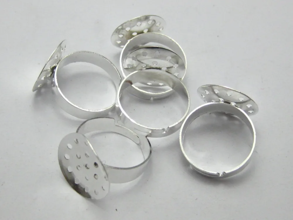 

50 Silver Plated Adjustable Ring Blank Findings on Base 16mm Mesh Sieve Pad