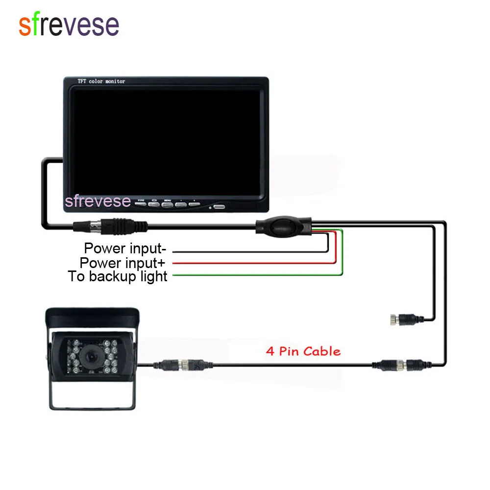 Камера заднего вида водонепроницаемая 4pin CCD кабель 15 м + ЖК монитор 7 &quot комплект