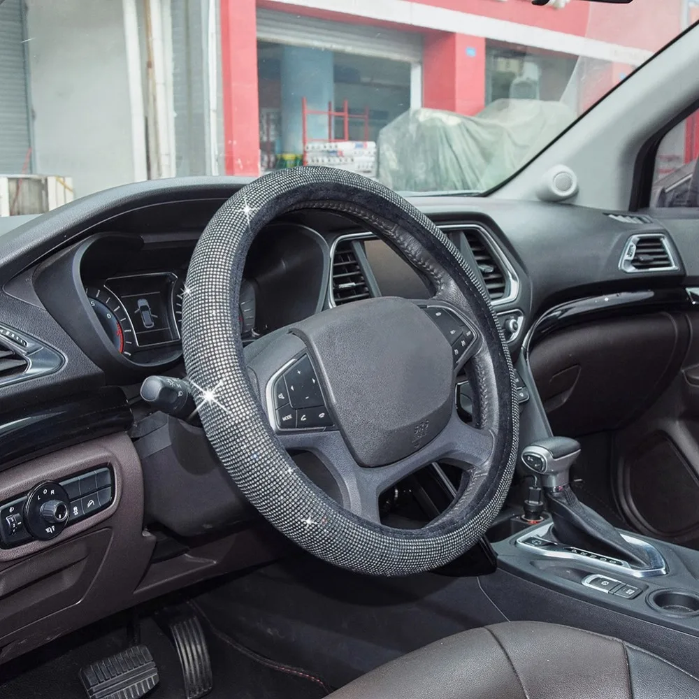Автомобильные блестящие бриллианты, покрытие рулевого колеса автомобиля, мягкие Нескользящие Чехлы, подходят для большинства автомобилей