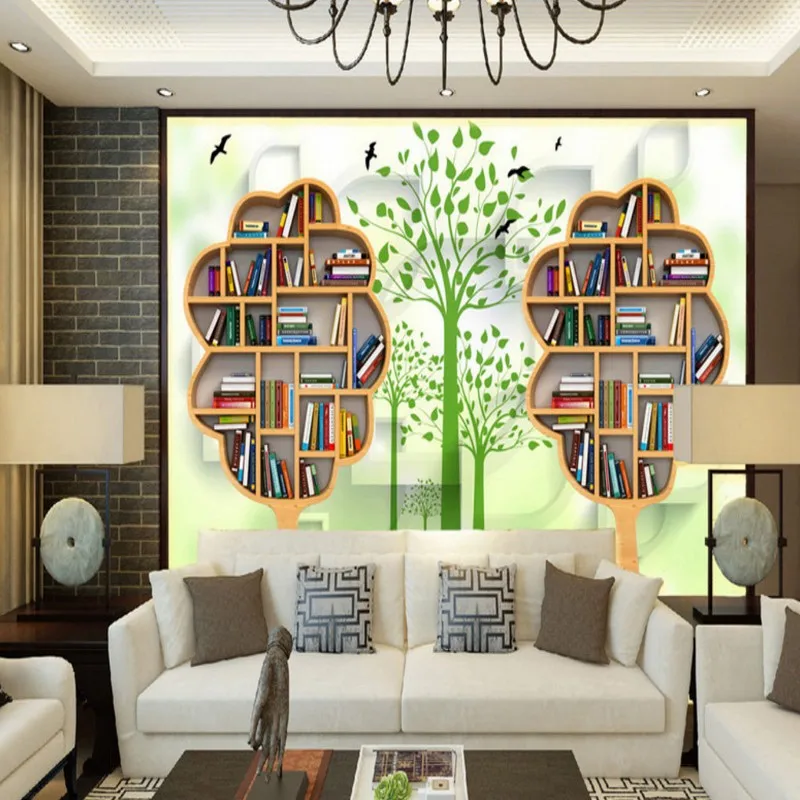 Обои 3d креативный книжный шкаф лес современный минималистский ТВ фон настенная