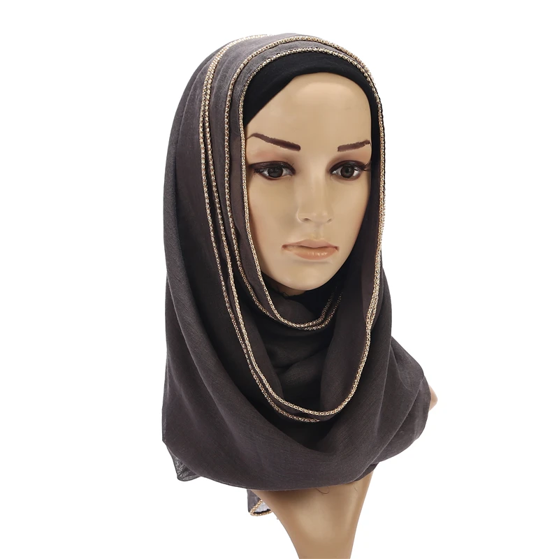 Женский мусульманский шарф с золотыми бусинами модный из хлопка простой хиджаб