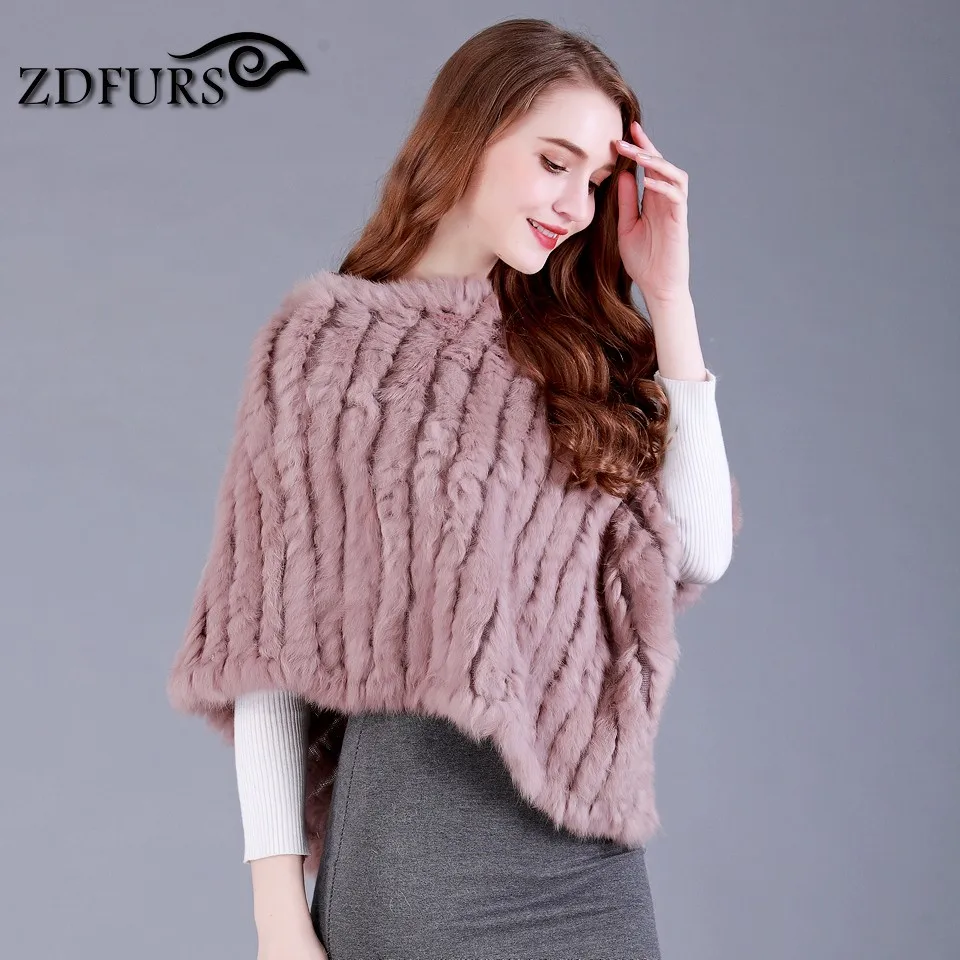 ZDFURS * Настоящее Вязаное пончо из кроличьего меха шарфы пашмины Женский пуловер