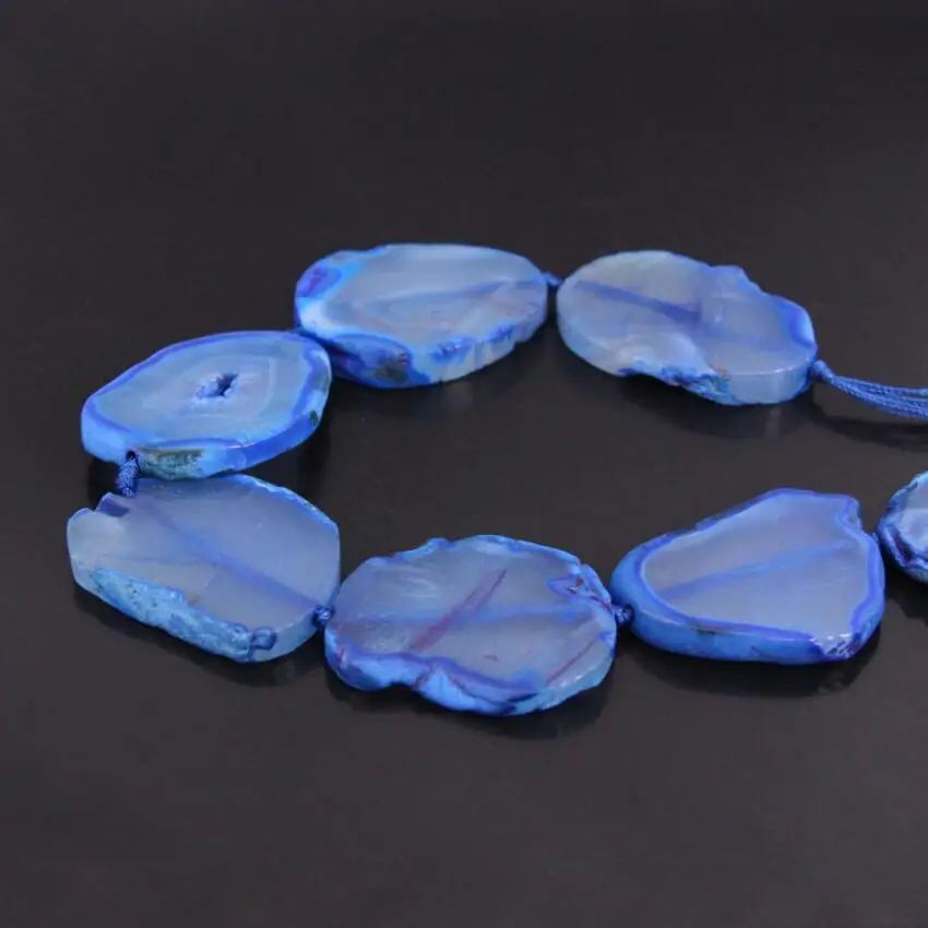 15.5&quotstrand Large Size Blue Raw Agates Drusy Slab Slice Loose Beads Natural Onxy Gems Nugget Pendant Nacklaces Jewelry Making |