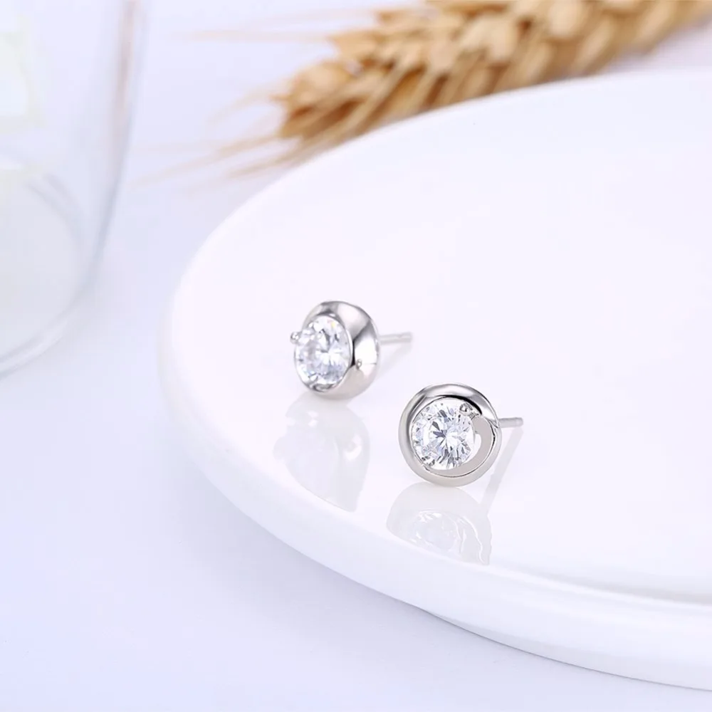 INALIS Лидер продаж S925 стерлингового серебра серьги стержня круглый один CZ