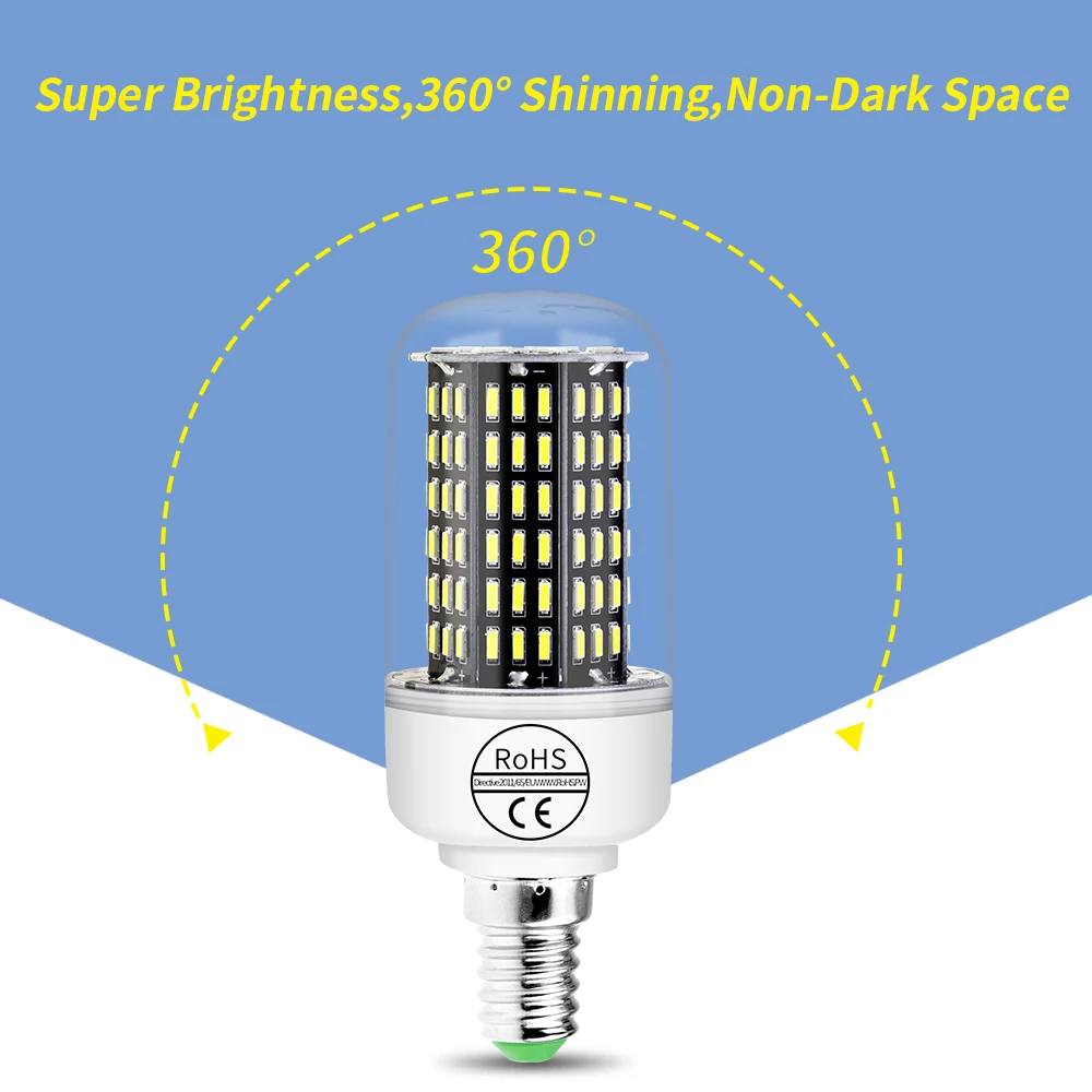 Светодиодная лампа E27 110 Bombillas Led E14 лампы в форме свечи 4014 SMD светильник Кукуруза 7