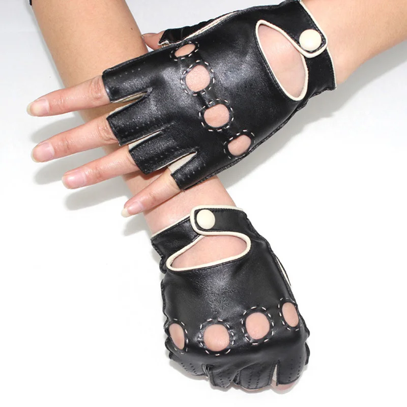 Spring Male Leather Gloves Driving Unlined Goatskin Half Finger Fingerless Gym Fitness Mitten Summer Style | Аксессуары для одежды