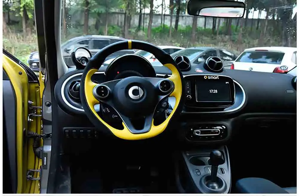 black yellow Чехол на руль DIY для smart 453 fortwo forfour чрезвычайно мягкая кожаная оплетка на рулевом колесе внутренних аксессуаров - Название цвета: black yellow