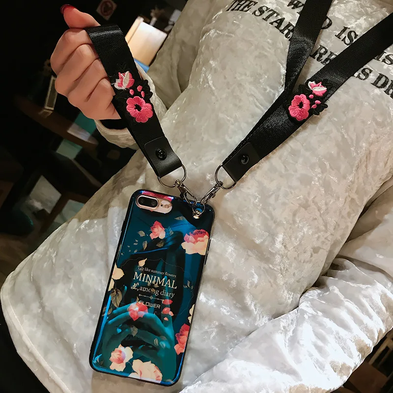 В стиле ретро с цветами для iphone X case для iphone 8/7 plus 6 6 S plus Мягкий Задняя накладка чехла из ТПУ с украшением в виде вишенок, с ремешком