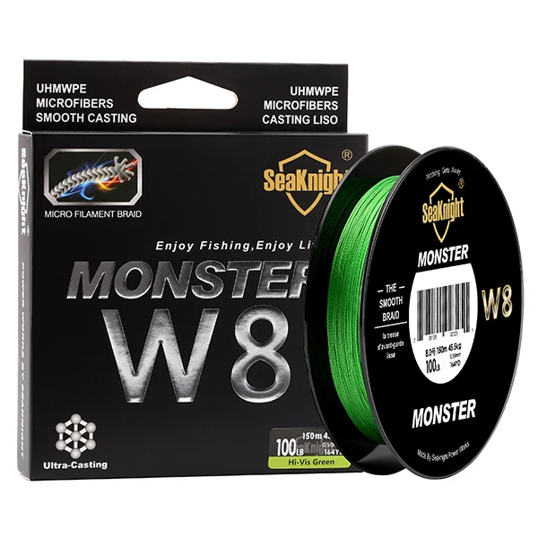 Светло-зеленый SeaKnight MONSTER W8 150 м леска плетеная 8 прядей гладкая супер леска PE мультифиламентная широкоугольная технология плетеная 20-100 фунтов - Цвет: Светло-зеленый