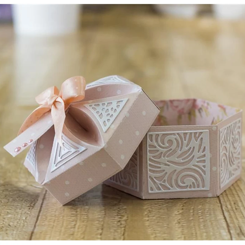 Troqueles de Metal en forma de caja, troqueles de Metal en forma hexagonal, con dise&ntilde;o de p&eacute;talos de caja, para sisas-2