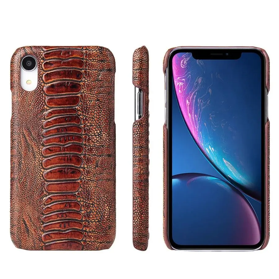 Luxury Genuine Leather Brand Phone Case Coque for Apple iPhone 6 6S 7 8 Plus XS Max XR SE 2020 Amber Pattern Back Cover
