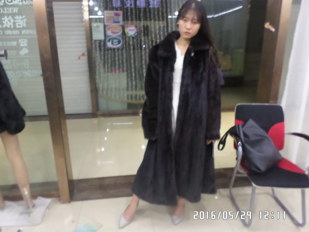Linhaoshengyue 115CM Length Mink Fur Coat without Hood