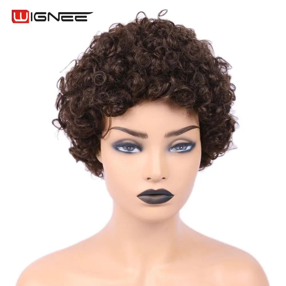 #4 Wignee Brazilian Human Hair Wigs For Black/White Women 150% High Density Short Jerry Curl Remy Hair Machine Made Curly Human Wig - Цвет волос: #4