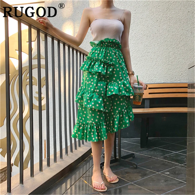 RUGOD 2019 летняя шифоновая Женская юбка с принтом в горошек бохо Асимметричная Мода