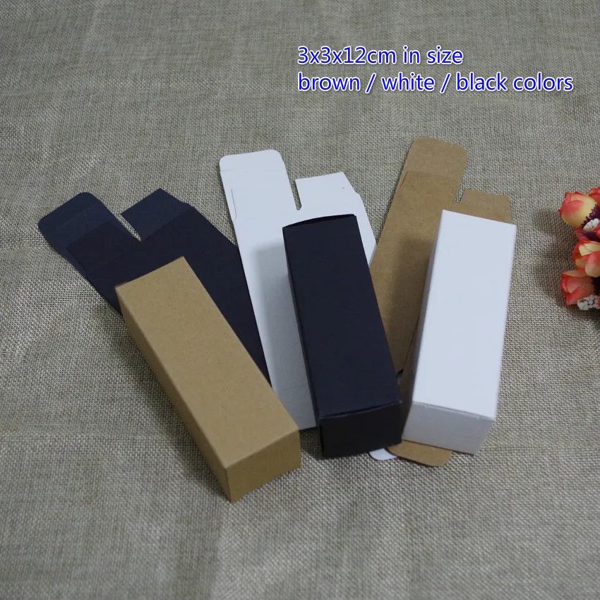 

100pcs 30ml 3x3x12cm (10 8 6 5cm) Black Paper Box Diy Lipstick Perfume Essential Oil Bottle Packaging Box Valve Tube