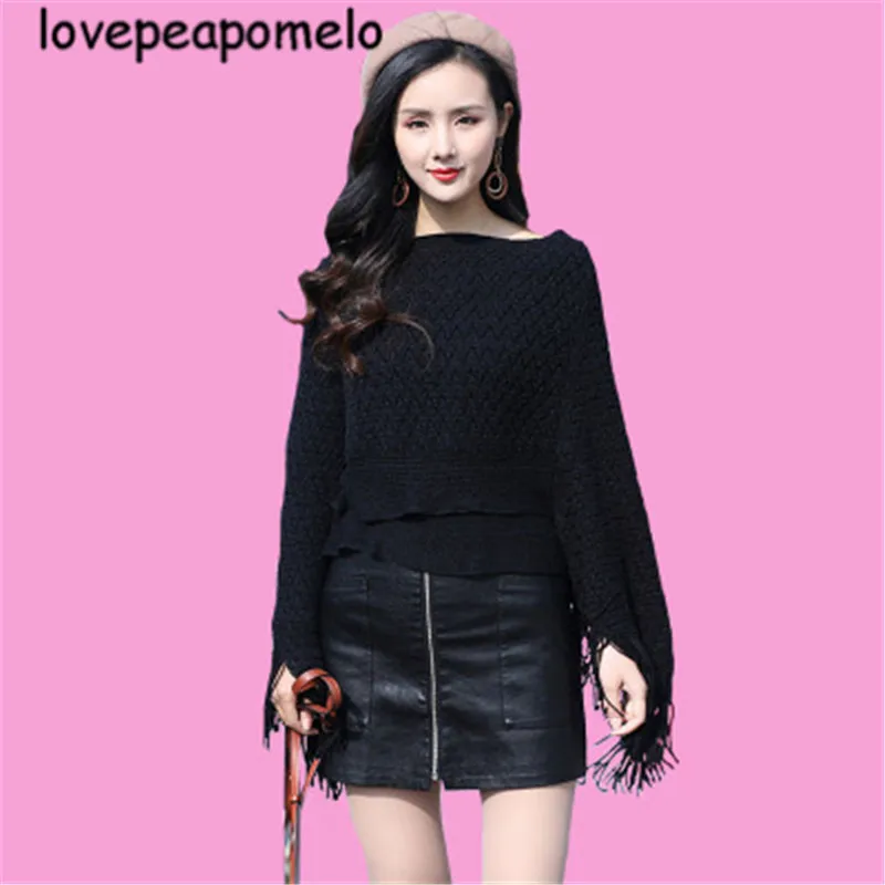Spring Autumn Knitted Sweater Large Size Women's Costumes Vintage Patchwork Shawl Loose Tassel Batwing Sleeve Pullover J319 | Женская