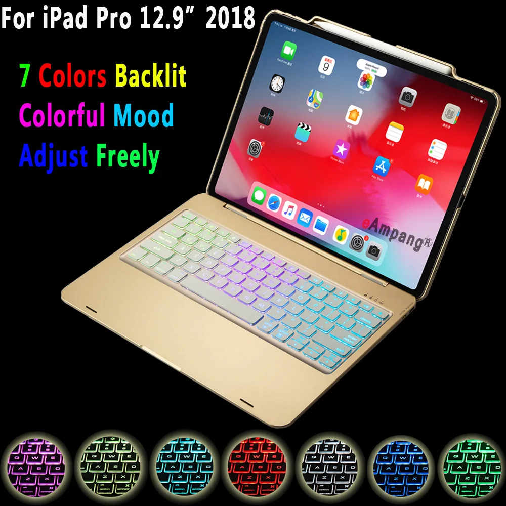 Чехол для Apple iPad Pro 12 9 2018 2020 крышка 7 Цвета задняя светильник Bluetooth клавиатура