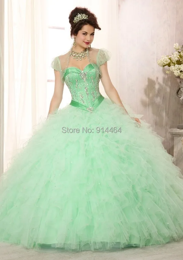 Modern Sweetheart Quinceanera Dresses Green vestido de debutante para 15 anos Long Open Back Party Gowns 2014 | Свадьбы и торжества