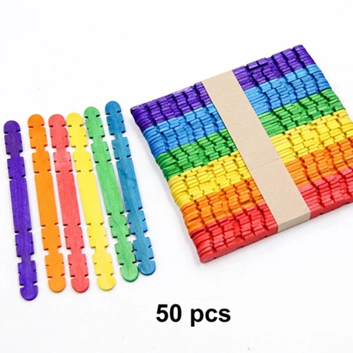 colorful B 50 шт./лот, креативные деревянные DIY ремесла, красочные деревянные палочки для мороженого, палочки для матча, детские домашние игрушки ручной работы, пищевые материалы DIY - Цвет: colorful B