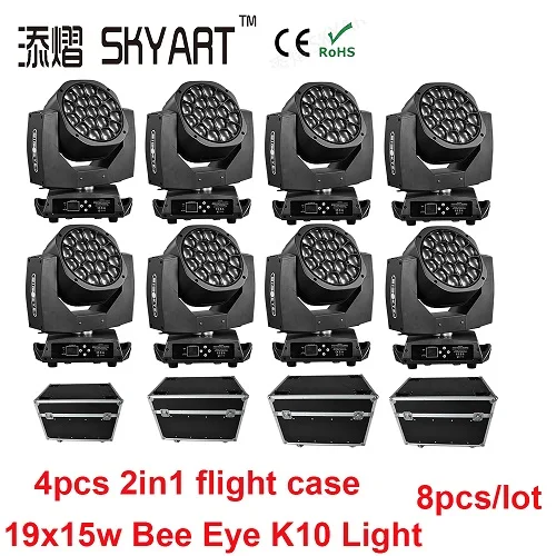8pcs and road case Движущаяся головка 19x15 Вт большой пчелиный глаз луч светодиодный светильник Освещение сцены DMX Zoom Wash Effect Dj освещение каждый светодиодный контроль для DJ Discl Club - Цвет: 8pcs and road case