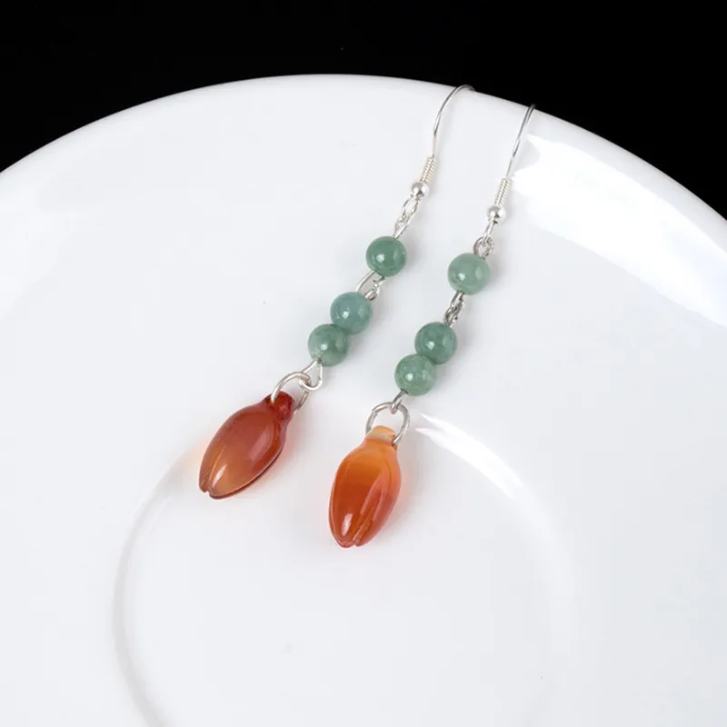 Женские Висячие серьги из 100% натурального серебряные бусины 925 пробы с цветочным